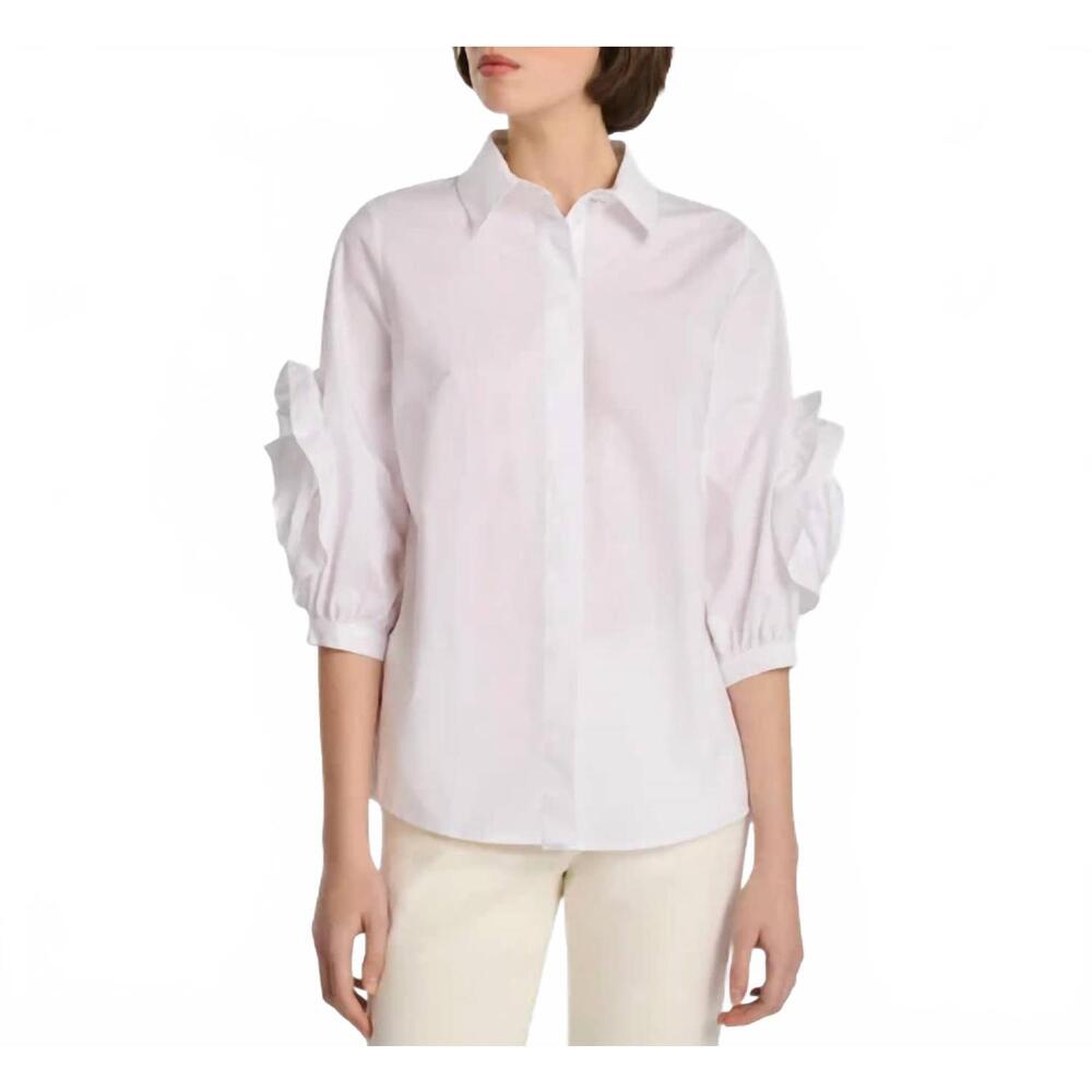NEW WEILL short sleeve blouse with floral detail in white